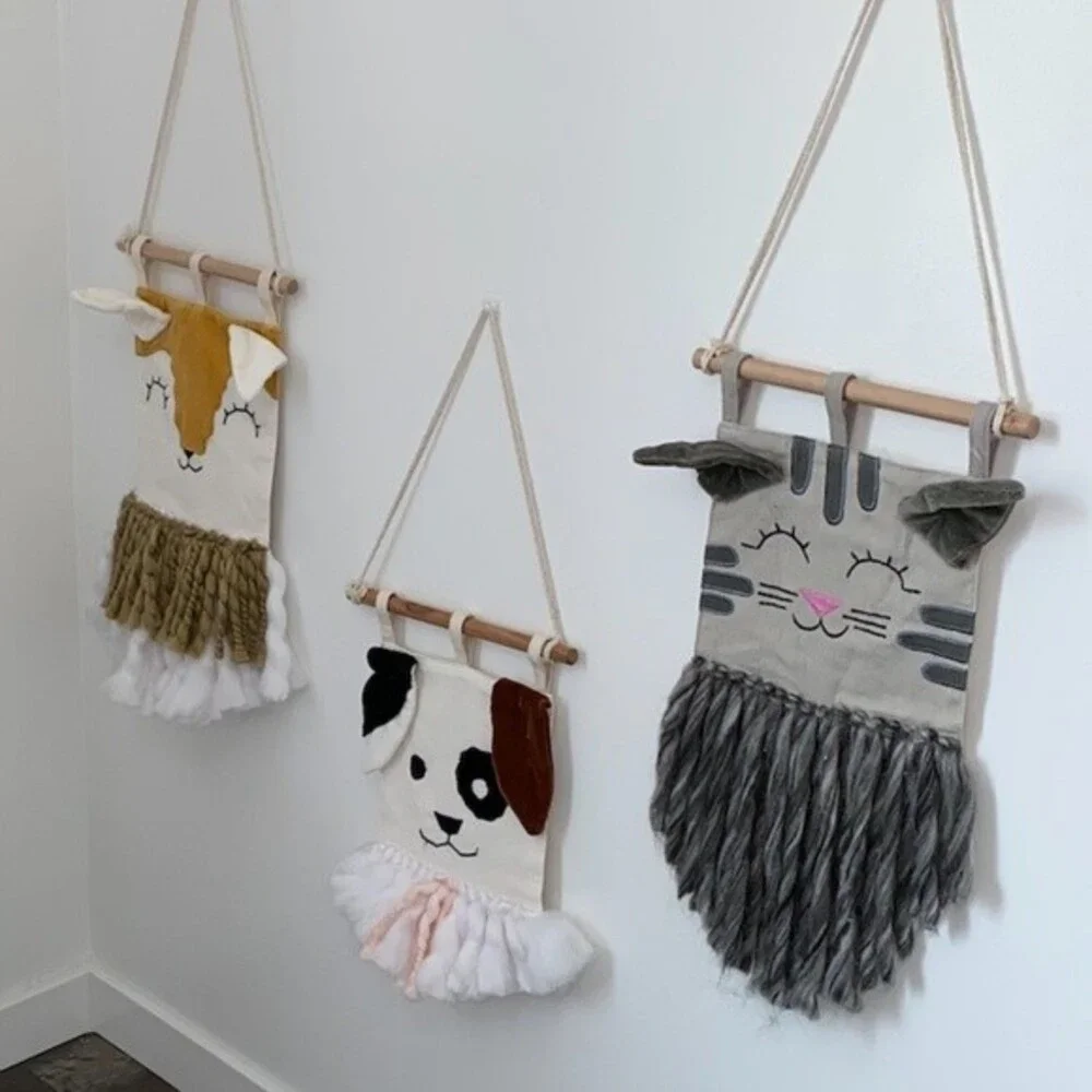 CAT Wall Hanging Textured Animal Natural Room Decor Gray Kitten Wall Art boho